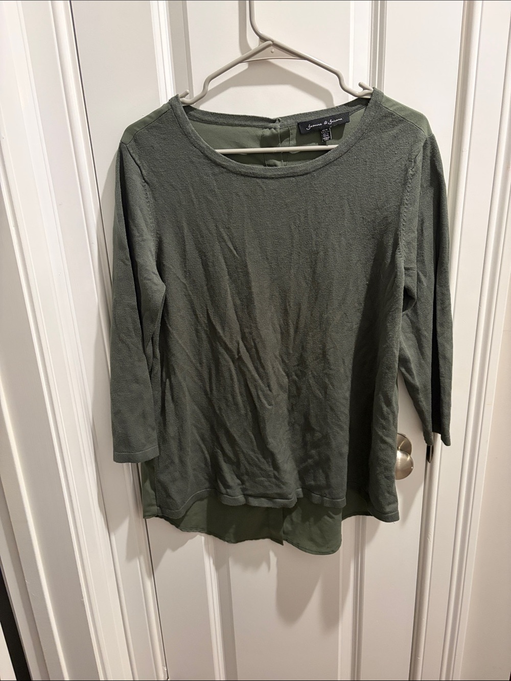 Olive Green Layered-Hem Long Sleeve Top